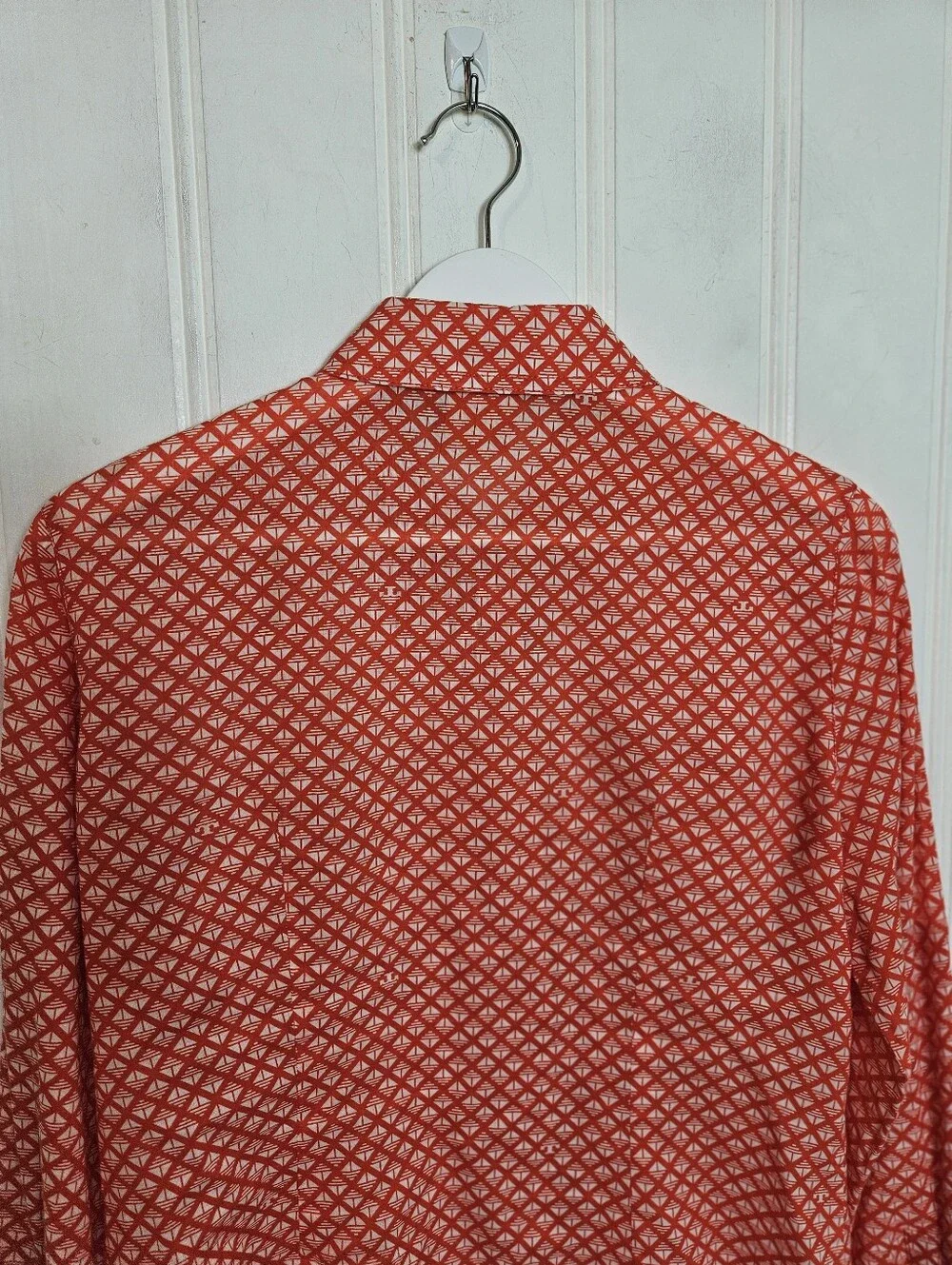 Tory Burch Brigitte Blouse 6 Checkerboard Roll Tab Utility Cotton Orange White